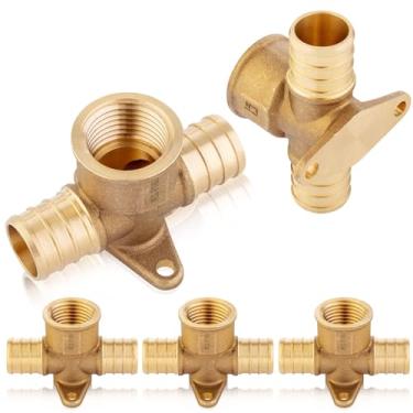 Imagem de (pacote com 5) EFIELD 3/10.2 cm Pex x 3/10.2 cm Pex x 3/10.2 cm fêmea NPT encaixes de latão de crimpagem em T de orelha gota, ASTM F1807