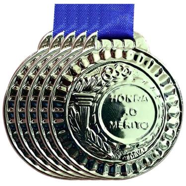 Imagem de Kit 5 Medalhas De Honra Ao Mérito 3,5cm Campeonato Premiação prata