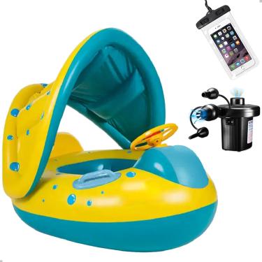 Imagem de Kit Boia Inflável Infantil Com Volante + Capa à Prova d'Água para Celular + Bombinha Elétrica