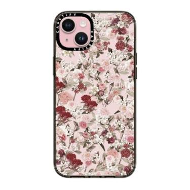 Imagem de CASETiFY Capa compacta para iPhone 15 Plus [leve/1,2 m. 2X proteção contra quedas de grau militar/fina] - Vintage Flower Monday - Preto transparente