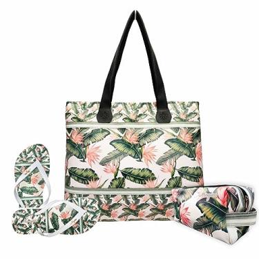 Imagem de Kit Tropical Feminino Folhas com Bolsa, Necessaire e Chinelo, Magicc (39/40)