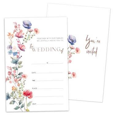 Imagem de Convites de casamento florais, 25 convites de preenchimento para recém-casados Sr. e Sra. com envelopes, decorações de festa de casamento e chá de panela - N26