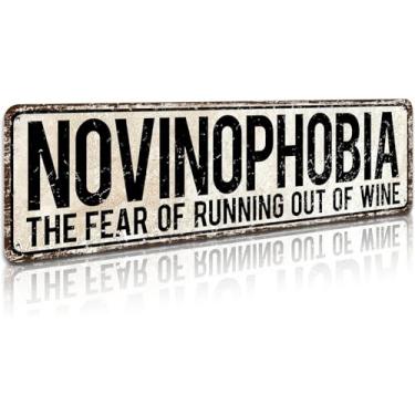 Imagem de Sinais de bar, Novinophobia The Fear of Running Out of Wine, placa de novidade para decoração externa de bar em casa 10 x 40 cm