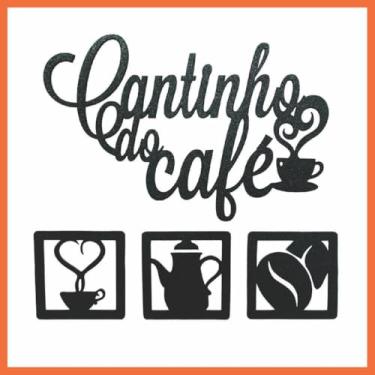 Imagem de kit Placas Decorativas Cantinho do Café Vazado Preto Copa Cozinha