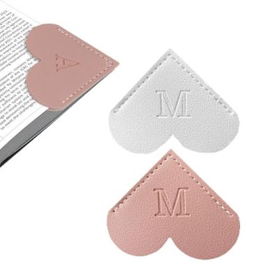 Imagem de Marcador de livro de coração de couro personalizado com inicial, 26 letras, marcador de página de canto personalizado para mulheres leitoras, amantes de livros, professores, estudantes, acessórios de