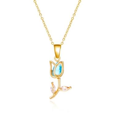 Imagem de coadipress Colar com pingente de flor de tulipa para mulheres, delicado, elegante, boêmio, temperamento, cristal, tulipa moderna, joia de amizade, Small, Liga de aço, Strass