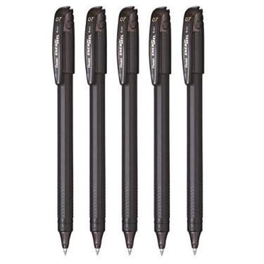 Imagem de Pentel Energel Caneta de gel rolo de 0,7 mm | Tinta de secagem rápida para escrita sem manchas | Caneta de gel leve para uma experiência de escrita suave | Tinta preta, pacote com 5 canetas (BL417)