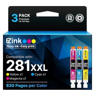 Imagem de Cartucho de tinta compatível com E-Z Ink (TM) para Canon CLI-281XXL 281 XXL para PIXMA TR7520 TR8520 TS6120 TS6220 TS8120 TS8220 TS9120 TS9520 TS9521C Printer (1 ciano, 1 Magenta, 1 amarelo)