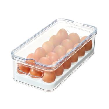 Imagem de iDesign 18 ovos de plástico empilháveis, caixa de armazenamento portátil para geladeira ou armário de cozinha, transparente/branco, 32 x 16 x 9,9 cm