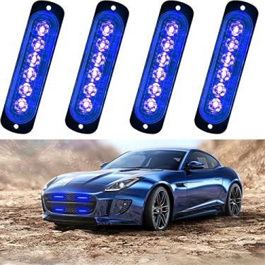 Imagem de XTAUTO Farol de emergência de 6 LEDs para carro, caminhão, aviso de perigo, luz estroboscópica, azul/azul, pacote com 4