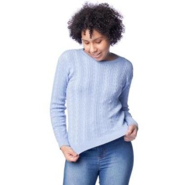 Imagem de Blusa Feminina Oliveira Malhas Tricot Relevo Azul Claro-Feminino