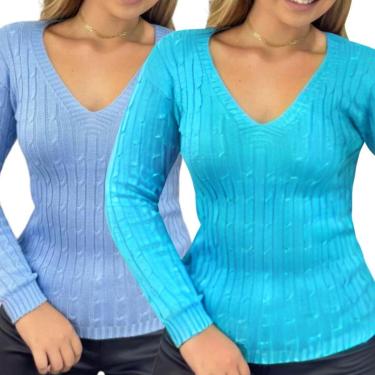 Imagem de Kit 2 Blusas Industrie Femininas Suéter Malha Tricô Bebê e Turquesa Manga Longa Tamanho:Único;Cor:-Feminino