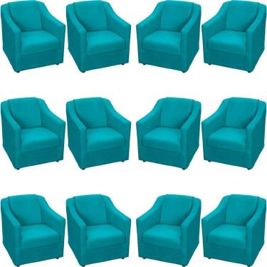 Imagem de Kit 12 Poltronas Mila Pé De Plástico Cromado - Azul-turquesa Suede