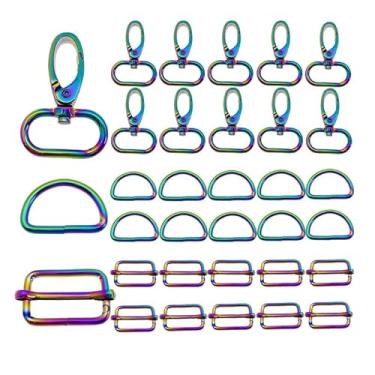 Imagem de Generic 30 Peças De Ferragens Para Fazer Bolsas Arco-Íris, Incluindo 10 Ganchos Giratórios Com Argolas Em D E Fivelas Deslizantes Ajuste Bolsa, Coleira Animais Estimação, Chaveiro Cordão (1")