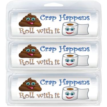 Imagem de Gotta Tinkle! Mini Rolos De Papel Higiênico Premium Tamanho Viagem, Lembrancinha Fofa Para Festa, Dispensador Plástico Prático, Emojis Engraçados E Humorísticos Cocô (Pacote Com 3) (060 Crap Happens