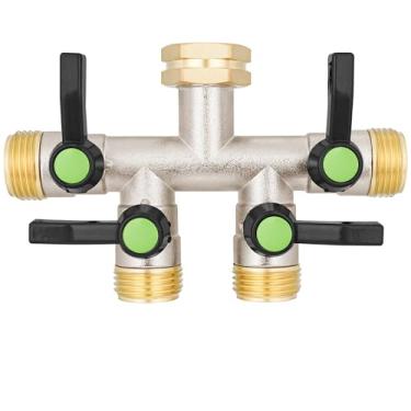 Imagem de DINGBAI Divisores de mangueira de jardim de alto fluxo, 3/10.2 cm GHT entrada latão resistente 4 vias divisor de mangueira de fluxo total, conversor de torneira de mangueira de cabo longo com giro de