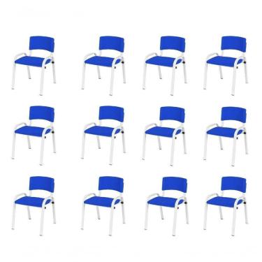 Imagem de Kit 12 Cadeiras Infantil Iso Base Branca Azul