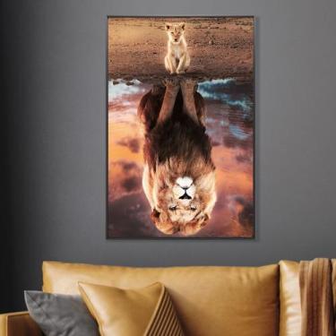 Imagem de Quadro Leao Refletindo - MeMoldura, Chassi Borda Infinita, 40x60cm