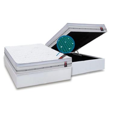Imagem de Cama Baú Casal: Colchão Molas Pocket Castor Gold Star Magnético+Box CRC Courano Branco(138x188)