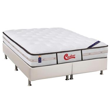 Imagem de Cama Box King: Colchão Molas Pocket Ensacadas Castor Gold Star Vitagel Classic + Base CRC Courano White (193x203)