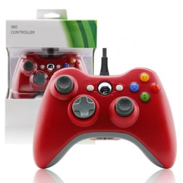 Imagem de Controle com Fio USB – Compatível com X 360 / PC/Windows – Joystick Gamer Vermelho com Vibração – Plug & Play