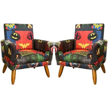 Imagem de Kit 2 Poltronas Decorativa Infantil Confortável Para Quarto Suede Com Estampa Pés Castanhos