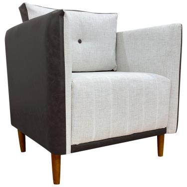 Imagem de Poltrona Decorativa Para Sala Recepção Consultório Aviv Luxo Corino E Linho