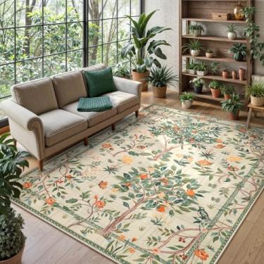 Imagem de Lanffia Tapetes de árvore botânica para sala de estar, tapete lavável Boho 20 x 25 cm, tapete antiderrapante bege resistente a manchas, tapete macio para quarto de bebê, bege