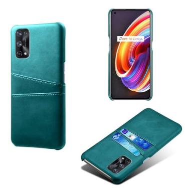 Imagem de Capas Compatível com OPPO Realme X7 PRO,tampa protetora de couro falso,design de saco de cartão com 2 fendas de cartão atrás,proteção anti-impressão digital e anti-gota-Green