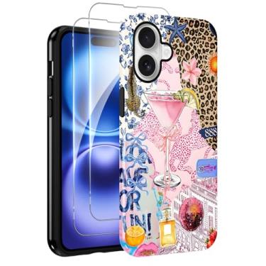 Imagem de Zrutru Capa Cheetah para iPhone 16, linda capa de telefone leopardo com 2 protetores de tela de vidro temperado estampa floral animal design estético capa protetora para meninas e mulheres
