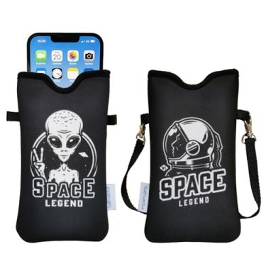 Imagem de Tainada Bolsa de neoprene masculina e feminina com alça transversal/cordão de pescoço para iPhone 16/15/14 Pro Max, 16/15/14 Plus, Samsung S25, A55, Google Pixel 9 (Space Legend)
