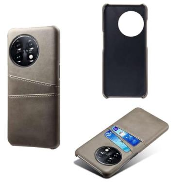 Imagem de Capas Compatível com Oneplus 11,Caso de couro PU-Tampa de telefone a prova de choque com 2 slots de cartão,Proteção anti-impressão digital e anti-gota-Grey