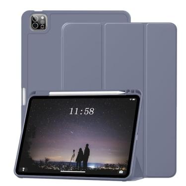 Imagem de HMTDIYOU Capa para iPad Pro 11, iPad Pro de 11 polegadas com suporte para lápis, capa protetora de silicone macio para iPad Pro 11 4ª/3ª/2ª geração 2022/2021/2020, suporta carregamento Pencil 2, roxa