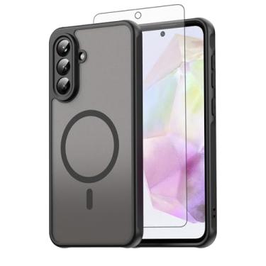 Imagem de Asuwish Capa de telefone para Samsung Galaxy A56 5G, compatível com Magsafe Magnetic, translúcido fosco antiimpressão digital, capa protetora à prova de quedas de grau militar A 56 56A LTE preta