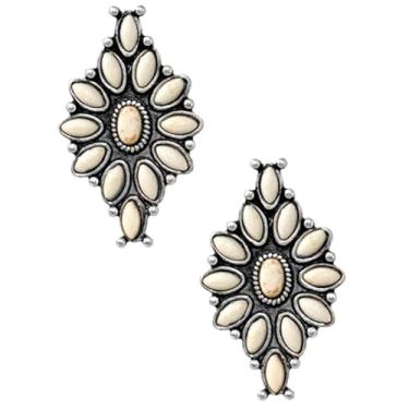 Imagem de Rosemarie & Jubalee Brincos vintage ocidentais, pedra howlita, branco natural, 3,5 cm, 1.45", Liga metálica Howlita, Howlita