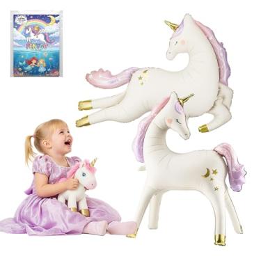 Imagem de Pacote de balões gigantes de unicórnio (2 peças) – 114 cm de corrida e 96,5 cm em pé – Artigos de festa de aniversário, decorações de pano de fundo