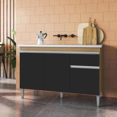 Imagem de Balcão de Pia Ambiente Tatiane 120 cm Amendoa Preto - AJL - AJL Móveis