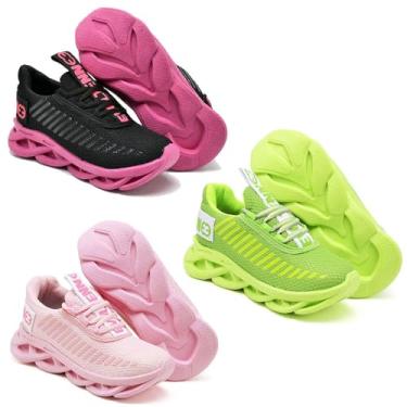 Imagem de Tênis Infantil Leve e Resistente Para o Dia a Dia das Crianças (ROSA- VERDE- PRETO PINK, BR, Criança de 9 a 12 anos, Numérico, 26)