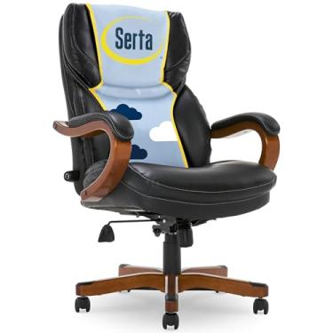 Imagem de Serta Conway Cadeira executiva de escritório grande e alta, ergonômica de encosto alto com lombar ajustável, almofada semi felpuda e travesseiros corporais, apoios de braços acolchoados, base
