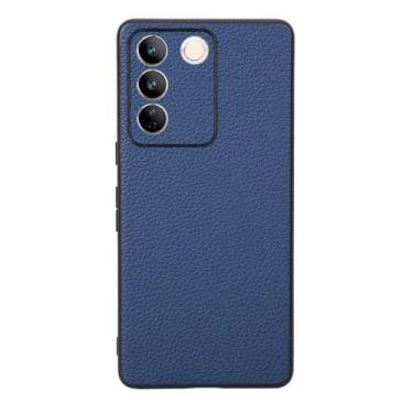 Imagem de Capas Compatível com VIVO S16E,Design de grão levantado de superfície,Proteção contra queda,Anti impressão digital,Anti arranhões,Aparência de couro de imitação de plástico macio-Blue