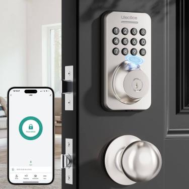 Imagem de Fechadura de porta Ulecoce Fingerprint Keypad Deadbolt com conjunto de alças