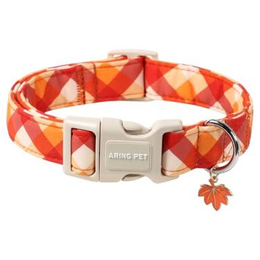 Imagem de ARING PET Coleira para cães de outono, laranja, várias cores, grade para animais de estimação, coleira para cães pequenos, médios e grandes, com fivela de liberação rápida - tamanho M