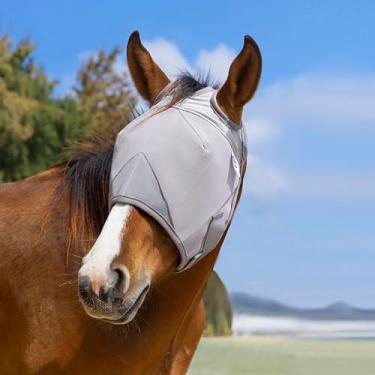 Imagem de Raelitego Máscara de mosca de cavalo, máscaras ajustáveis para cavalos sem orelhas, proteção UV contra pragas de insetos, malha confortável sem nariz, acessórios de cavalos de tamanho médio (GG)