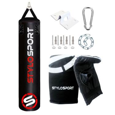 Imagem de SACO DE PANCADA VAZIO 160CM + LUVA DE TREINO BATE SACO + SUPORTE (ADULTO, PRETO)