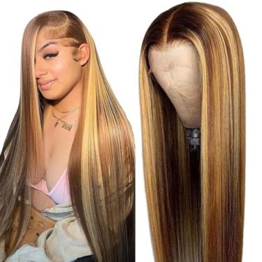 Imagem de TDGBLS 250% Densidade Ombre Destaque 33 x 15 Tansparent Peruca Lisa Cabelo Humano HD Lace Frontal Perucas Pré-Arrancadas com Cabelo Bebê Perucas Sem Cola para Mulheres Negras