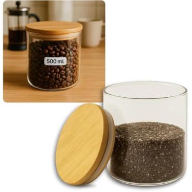 Imagem de Pote de Vidro Circular Hermético Multiuso com Tampa de Bambu - 500ML