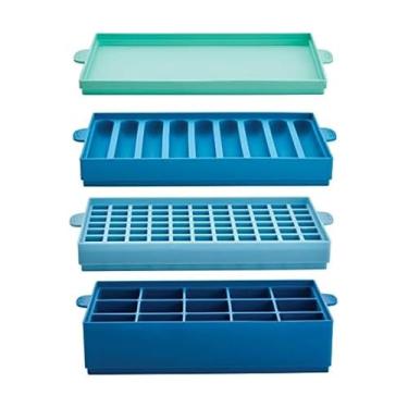 Imagem de Farberware Bandejas de cubo de gelo de silicone Pro com tampa, 4 peças, azul
