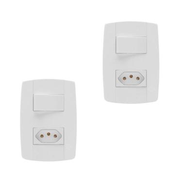 Imagem de Kit 2 Conjunto Interruptor Simples + Tomada 10A 4X2 Branca
