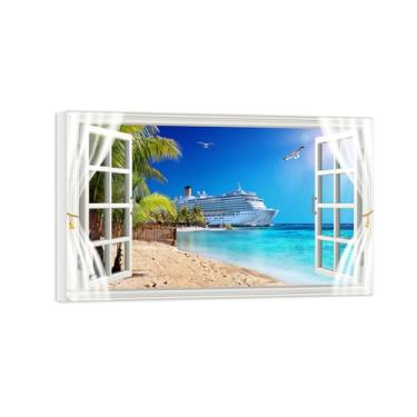 Imagem de Falsas Janelas Paisagens Impressões em Tela-Barco praia-Quadro Arte Moderna-Natureza Pintura Pronta para Pendurar Tela Embrulhada 20x30cm