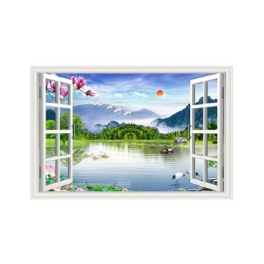 Imagem de Falsas Janelas Paisagens Impressões em Tela-Lótus Lago montanha Imagem arte moderna-Natureza Pintura Decoração Parede 70x105cm Sem Moldura
